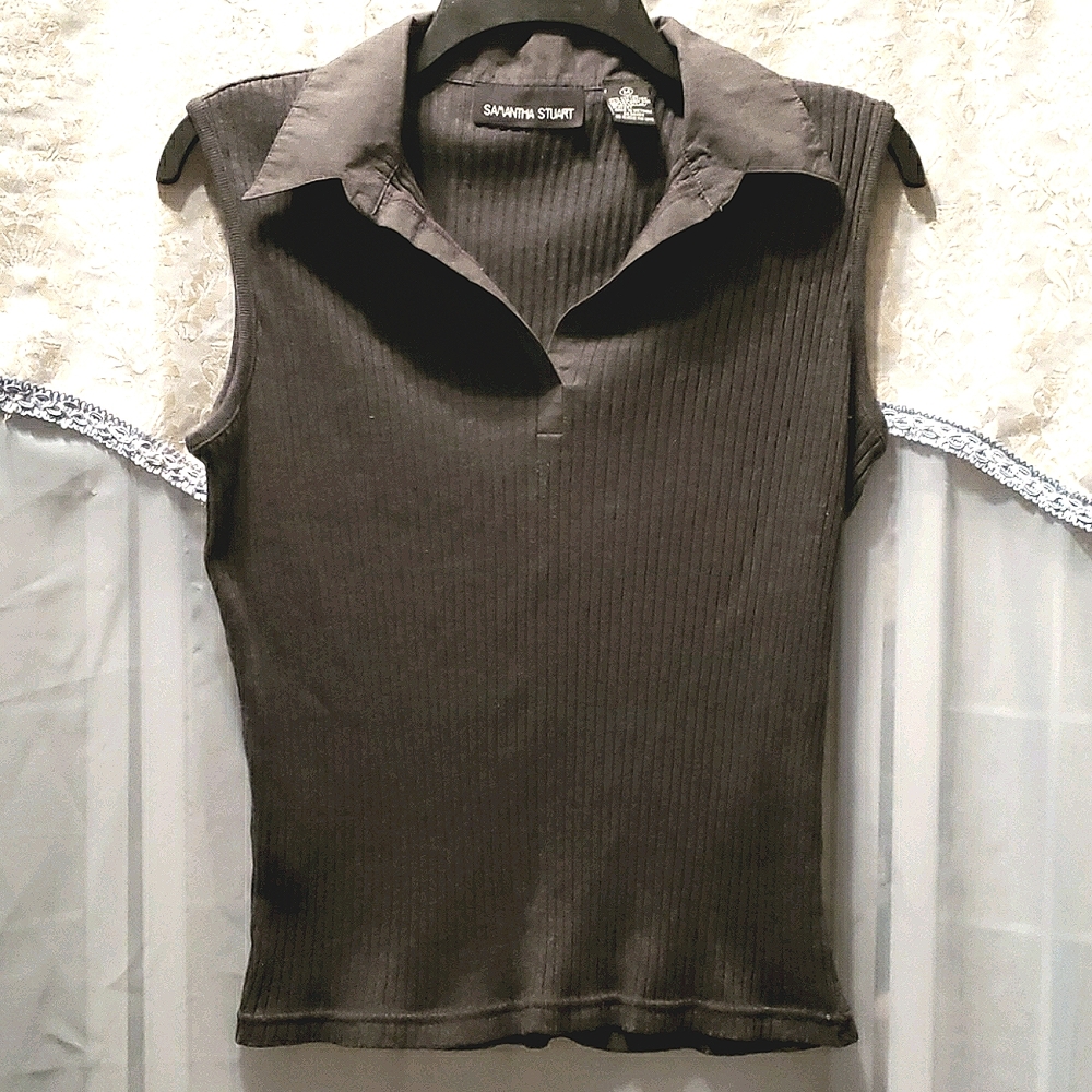 SAMANTHA STUART GREY RIBBED TANK SZ M